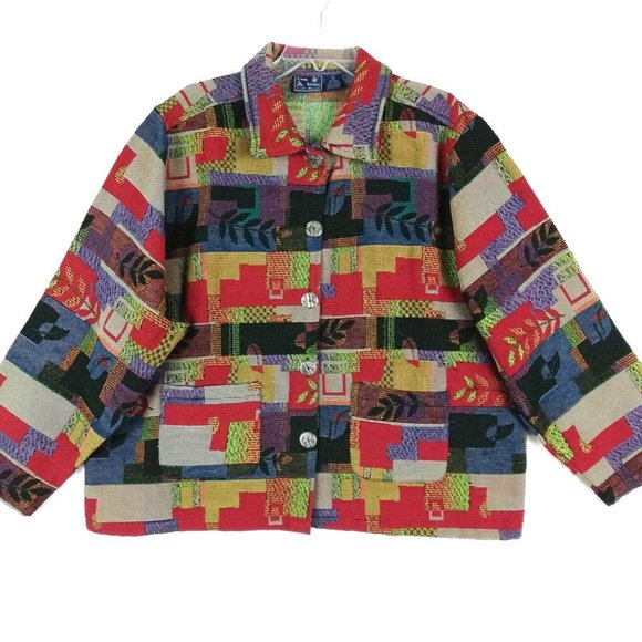 Jane Ashley Womens Jacket Blazer Woven Multicolor Fall Leaves Button Down 2X - Picture 1 of 12
